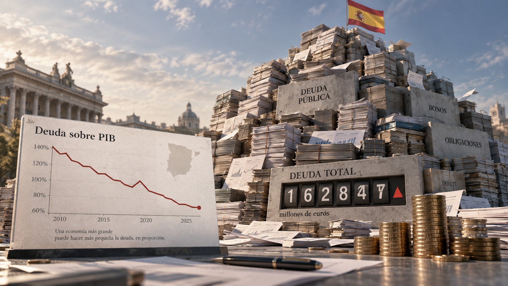 La deuda pública puede reducir su peso sobre el PIB mientras continúa aumentando en términos absolutos. La clave está en la relación entre el endeudamiento y el crecimiento de la economía.